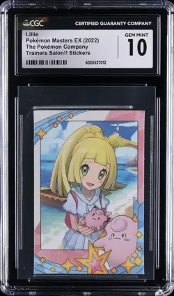 2022 POKEMON MASTERS EX TRAINER SALON STICKERS LILLIE CGC 10 GEM MINT - Image 1