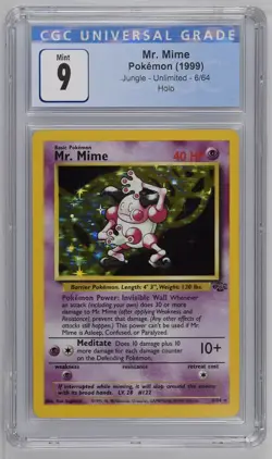 1999 POKEMON JUNGLE UNLIMITED MR.MIME 6/64 HOLO CGC 9 PSA - Image 1