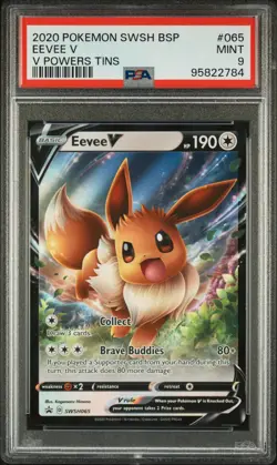 2020 POKEMON SWSH BLACK STAR PROMO #065 EEVEE V V POWERS TINS - PSA 9 - Image 1
