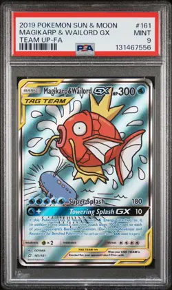 2019 POKEMON SUN & MOON TEAM UP #161 FULL ART/MAGIKARP & WAILORD GX PSA 9 - Image 1