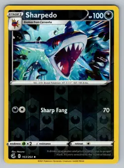 Sharpedo SWSH08: Fusion Strike Pokemon #163/264 Reverse Holo NM+ - Image 1