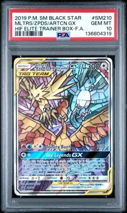 Moltres Zapdos Articuno GX SM210 Pokemon Hidden Fates Stained Glass Birds PSA 10 - Image 1