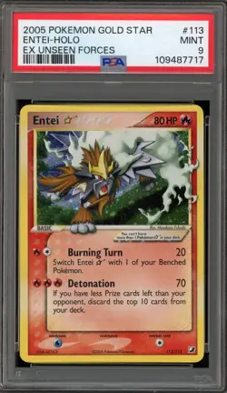 Pokemon Entei Gold Star EX Unseen Forces Holo Ultra Rare #113 PSA 9 Mint - Image 1