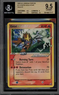 Pokemon Entei Gold Star EX Unseen Forces Holo Ultra Rare #113 BGS 9.5 - Image 1