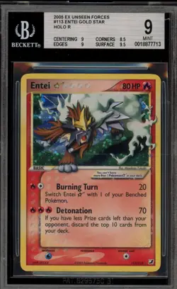 Pokemon Entei Gold Star EX Unseen Forces Holo Ultra Rare #113 BGS 9 Mint - Image 1