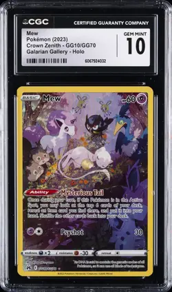 2023 POKEMON CROWN ZENITH GALARIAN GALLERY HOLO #GG10/GG70 MEW CGC 10 GEM MINT - Image 1