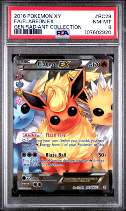PSA 8 Flareon EX RC28 Radiant Collection Full Art English Pokemon Card 2016 - Image 1