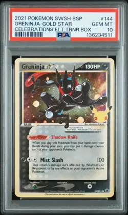 Pokemon Greninja Gold Star Celebrations ETB Black Star Holo Promo SWSH144 PSA 10 - Image 1