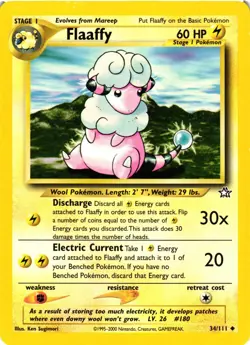 Pokemon TCG Flaaffy 34/111 Uncommon Neo Genesis Unlimited LP - Image 1