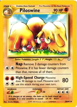 Pokemon TCG Piloswine Neo Revelation 36/64 Regular Unlimited Uncommon MP - Image 1