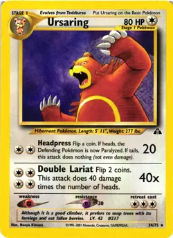 Pokemon TCG Ursaring Neo Discovery Card 34/75 Regular Unlimited LP - Image 1