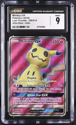CGC 9 MINT Mimikyu GX 2018 Lost Thunder 206/214 Ultra Rare Holo Pokemon Card - Image 1