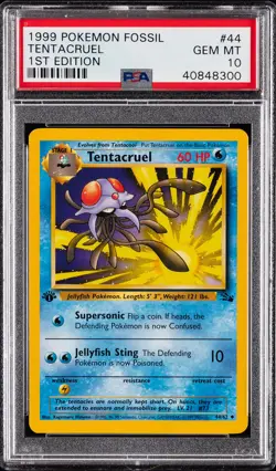1999 POKEMON FOSSIL 1ST ED #44 TENTACRUEL PSA 10 - Image 1