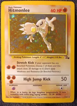 Unlimited Edition Hitmonlee 7/62 Pokemon Card Fossil HOLO - WotC TCG - Image 1