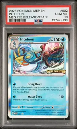 2025 Pokemon INTELEON Mega Evolution Prerelease Staff 002 PSA 10 Gem Mint - Image 1