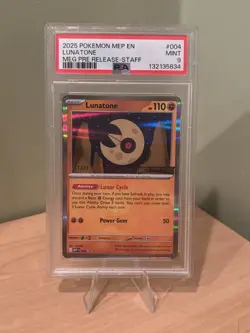 Pokemon TCG PSA 9 2025 Mega Evolution Lunatone Prerelease Staff Promo 004 - Image 1