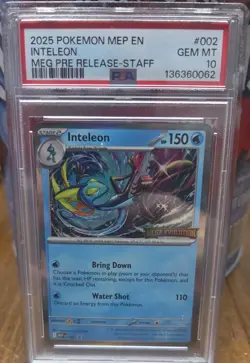 2025 Pokemon INTELEON Mega Evolution Prerelease Staff 002 PSA 10 Gem Mint - Image 1