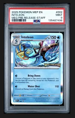 2025 POKEMON MEGA EVOLUTION PRERELEASE-STAFF PROMO #002 INTELEON PSA 9 - Image 1