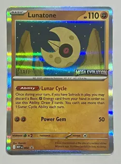 2025 Pokemon LUNATONE Holo Prerelease Staff Promo Mega Evolution 4 Mint+ Alt Art - Image 1