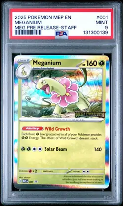 2025 POKEMON MEGA EVOLUTION PRERELEASE-STAFF PROMO #001 MEGANIUM PSA 9 - Image 1