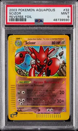 2003 POKEMON AQUAPOLIS #32 SCIZOR-REVERSE FOIL PSA 9 - Image 1