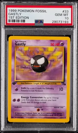 1999 POKEMON FOSSIL 1ST ED #33 GASTLY PSA 10 - Image 1
