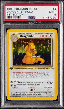 1999 POKEMON FOSSIL 1ST ED #4 DRAGONITE-HOLO PSA 9 - Image 1