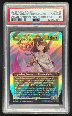 2025 Magic The Gathering Borderless Surge Foil #0216 Yuna Grand Summoner PSA 10 - Image 1