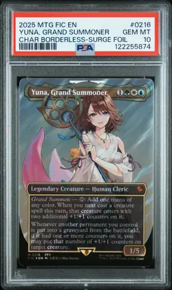 Yuna, Grand Summoner MTG Final Fantasy Char Borderless - Surge Foil #0216 PSA 10 - Image 1