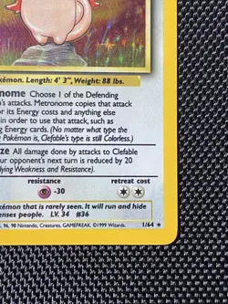 Clefable 1/64 Holo Rare ERROR Pokemon Card, Jungle No Set Symbol Misprint - Image 4