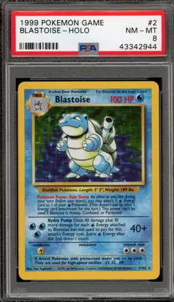 Pokemon Blastoise Base Set Unlimited Holo Rare #2 PSA 8 - Image 1