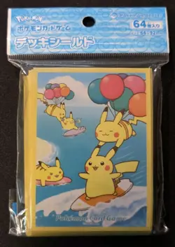 NEW OFFICIAL POKEMON CENTER JAPANESE FLYING & SURFING PIKACHU DECK SLEEVES 64 CT - Image 1