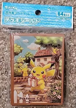 NEW OFFICIAL POKEMON CENTER JAPANESE PIKACHU'S GIFT DECK SLEEVES 64 CT - Image 1