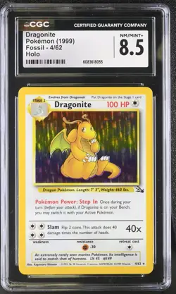 CGC 8.5 Dragonite 1999 Fossil 4/62 Holo Pokemon Card - Image 1
