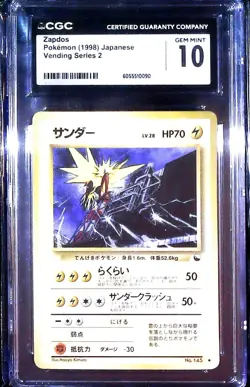 CGC 10 GEM MINT Zapdos 1998 Vending Series 2 Japanese 145 Pokemon Pocket Monster - Image 1