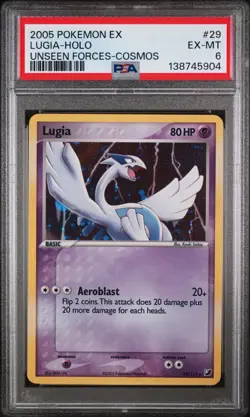 2005 POKEMON EX UNSEEN FORCES COSMOS #29 LUGIA-HOLO PSA 6 - Image 1