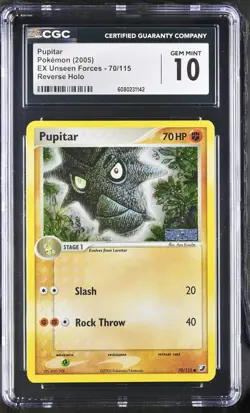CGC 10 Pupitar EX Unseen Forces 70/115 Reverse Holo Stamped Pokemon Card - Image 1