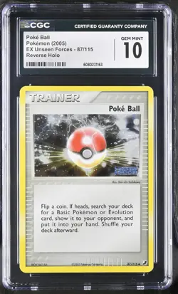 CGC 10 Poke Ball EX Unseen Forces 87/115 Reverse Holo Stamped Pokemon Card - Image 1