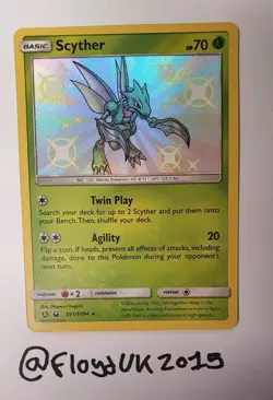Shiny Scyther SV1/SV94 Hidden Fates Shiny Vault Holo Card - Pokemon TCG - Image 1