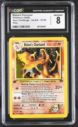 CGC 8 Blaine's Charizard Gym Challenge 1st Edition 2/132 Holo Pokemon Card - Image 1