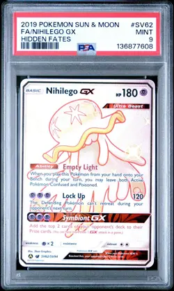 Pokemon TCG Nihilego GX SV62/SV94 Hidden Fates Shiny Vault PSA 9 - Image 1