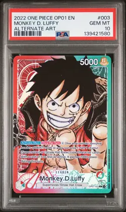 2022 ONE PIECE OP01-ROMANCE DAWN ALT ART PRE-ERRATA #003 MONKEY D. LUFFY PSA 10 - Image 1