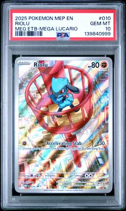 2025 POKEMON MEP EN-ME BLACK STAR PROMO #010 RIOLU PSA 10 - Image 1