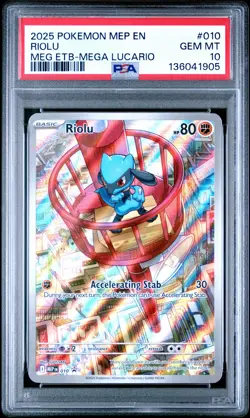 2025 POKEMON MEP EN-ME BLACK STAR PROMO #010 RIOLU PSA 10 - Image 1