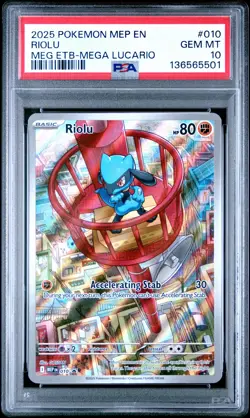 2025 POKEMON MEP EN-ME BLACK STAR PROMO #010 RIOLU PSA 10 - Image 1