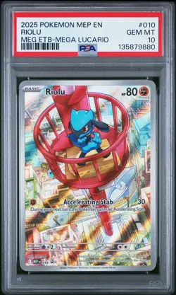 2025 POKEMON MEP EN-ME BLACK STAR PROMO #010 RIOLU PSA 10 - Image 1
