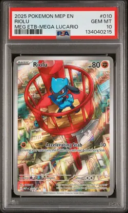 2025 POKEMON MEP EN-ME BLACK STAR PROMO #010 RIOLU PSA 10 - Image 1