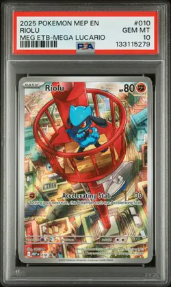 2025 POKEMON MEP EN-ME BLACK STAR PROMO #010 RIOLU PSA 10 - Image 1