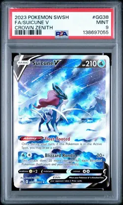 PSA 9 Suicune V GG38/GG70 Crown Zenith Alternate Art Pokemon Card FA 2023 - Image 1