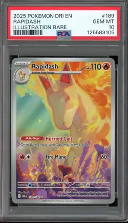 2025 POKEMON DRI EN-DESTINED RIVALS #189 RAPIDASH ILLUSTRATION RARE PSA 10 - Image 1